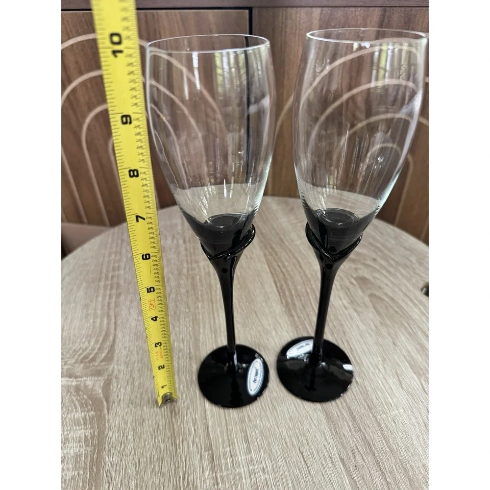 Pier 1 Black Stem - Clear Bowl - Fluted Champagne Flutes Set of 2